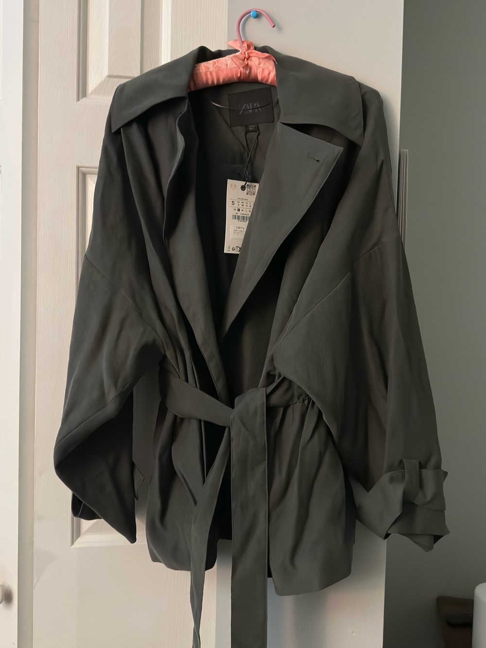 Zara Olive Green Wrap Trench Coat with Belt